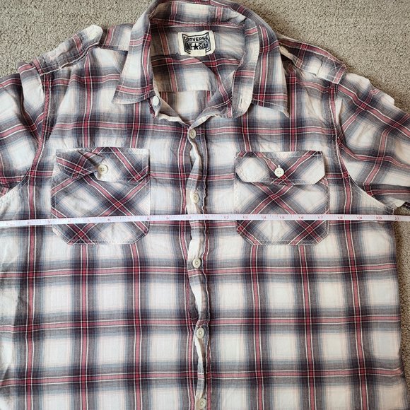 Converse One Star Flannel Shirt Mens Medium Red Black Button Up Long Sleeve - Picture 7 of 8